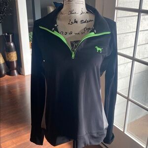 PINK Victoria's Secret Black Pullover with Green ZipperNWT